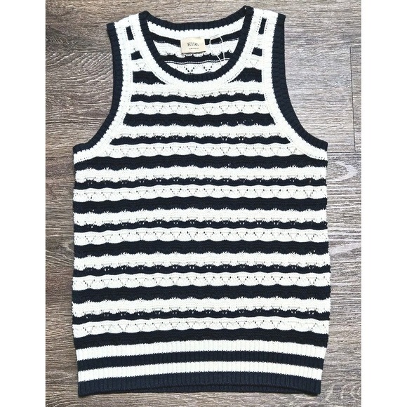 Elie Tahari Sweaters - Elie Tahari Stripe Sleeveless Knit Sweater Tank Top Ivory/Dark Navy Blue Medium